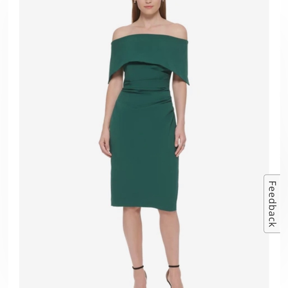 Vince Camuto Off-The-Shoulder Sheath in Hunter Green